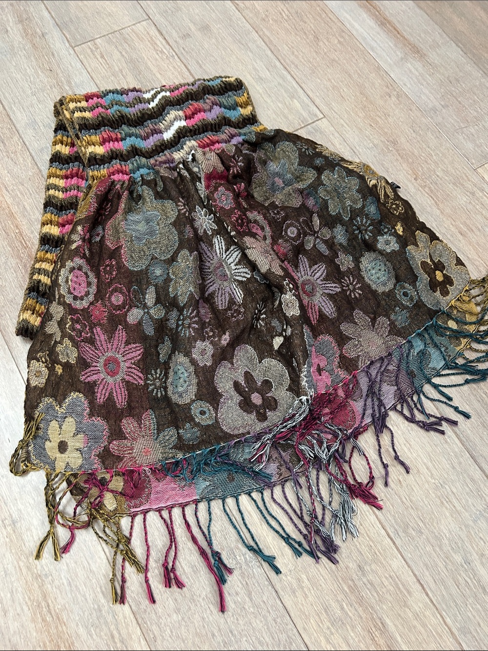 Multicolor Floral Woven Fringe Scarf - Women's Accessory soft bouncy warm